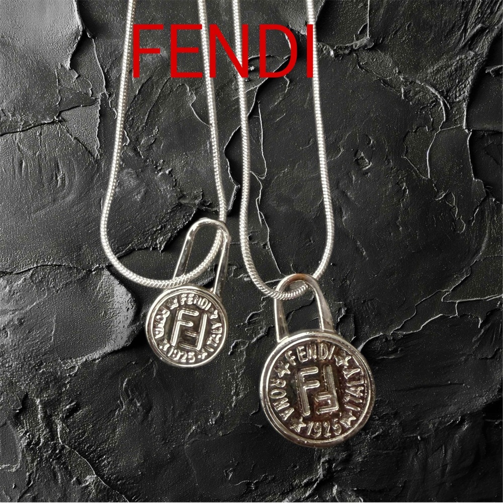 Fendi 2 Silver Logo Necklace + 2 925 sterling silver necklace